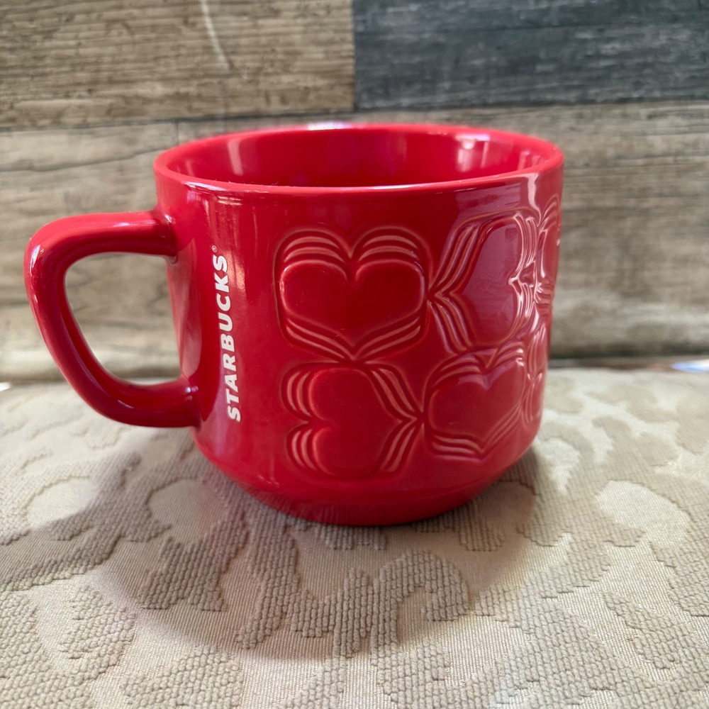 Starbucks Red Embossed Hearts Ceramic Coffee Mug 12oz 2018 Valentines Day BZC 18